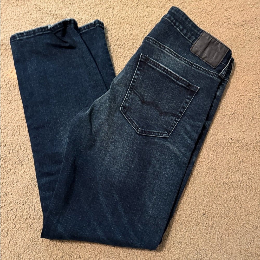 American Eagle Outfitters Blue Straight Leg Jeans with Lived-In Look